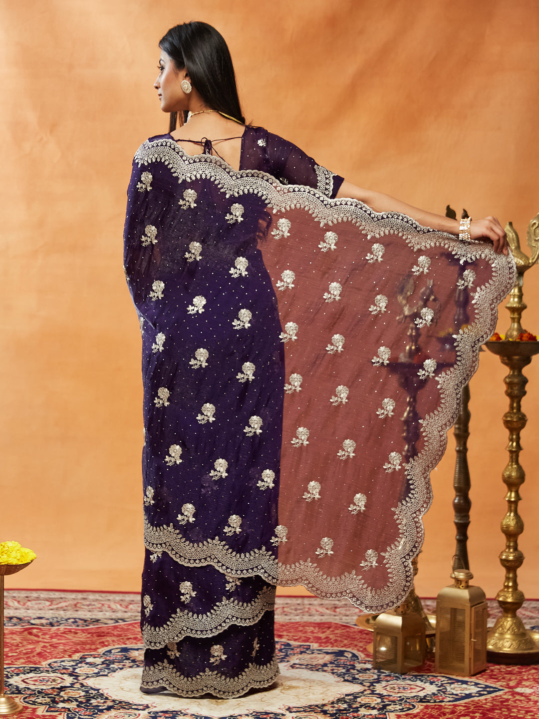 Embellished Embroidered Pure Chiffon Saree
