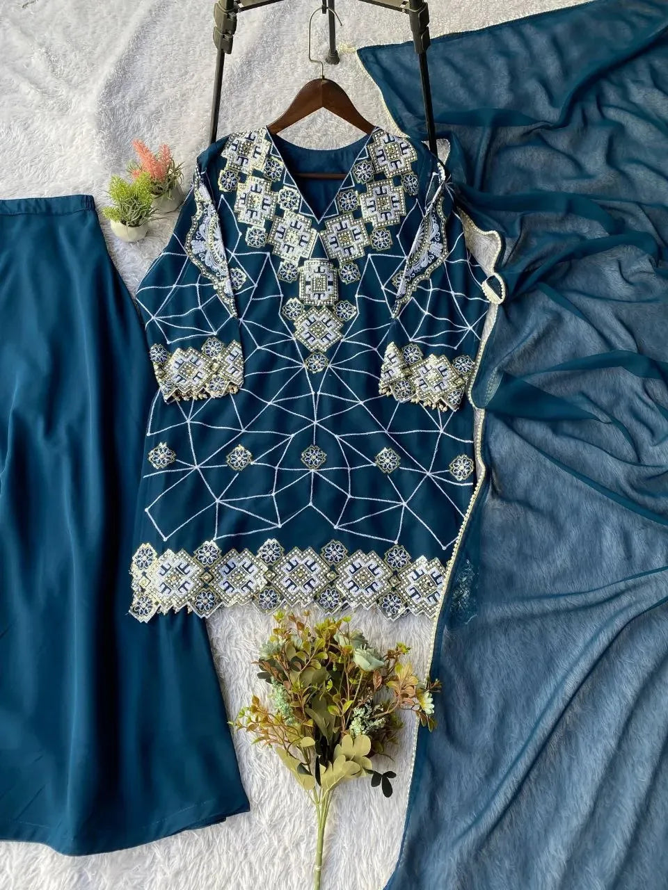Georgette Sequence Embroidery Palazzo Suit