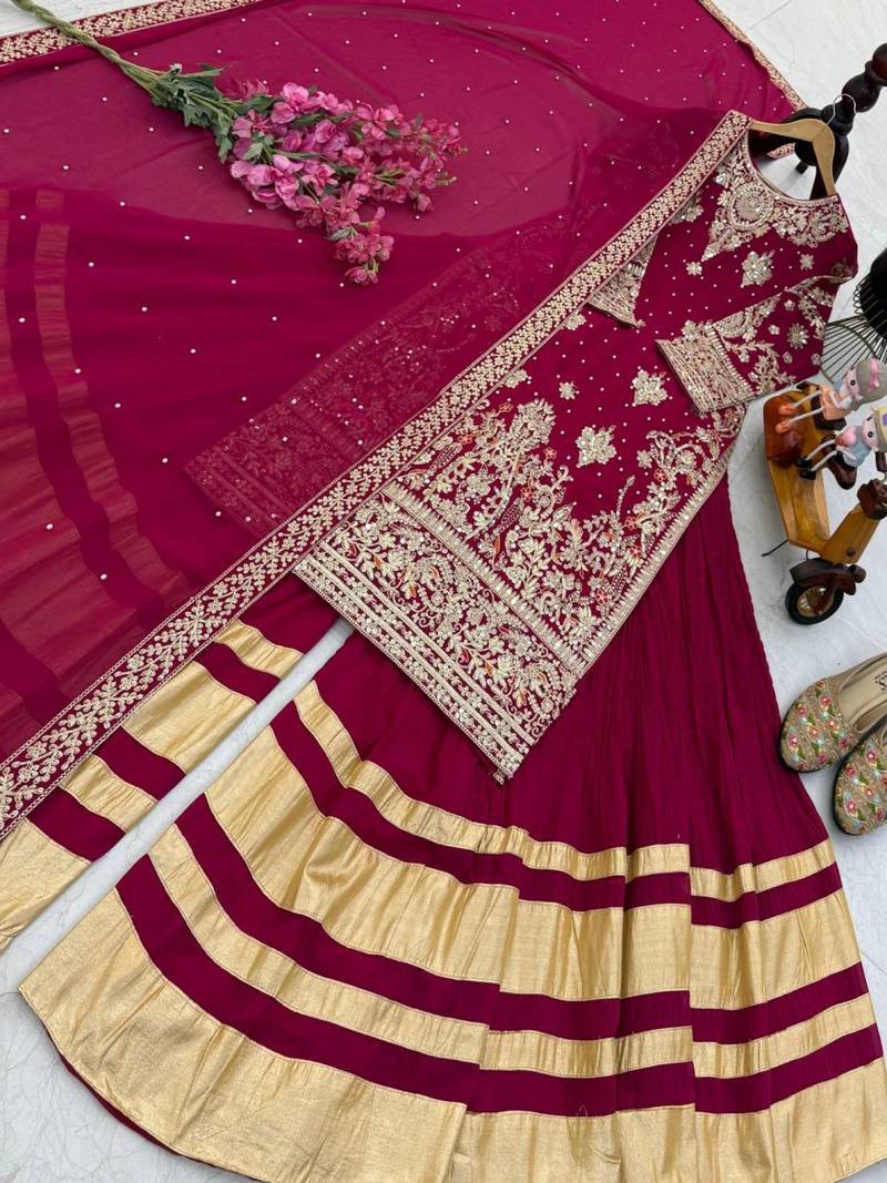 Beautifull Fox Georgette Codding Sequience Work Top Plazzo