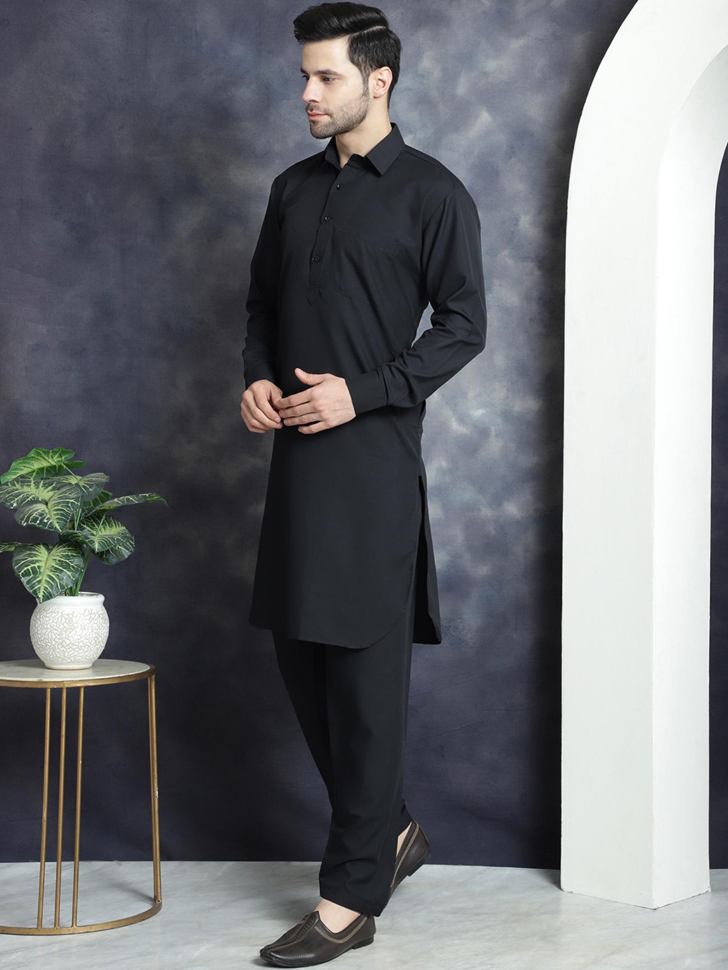 Men's Solid Pathani Kurta with Salwar