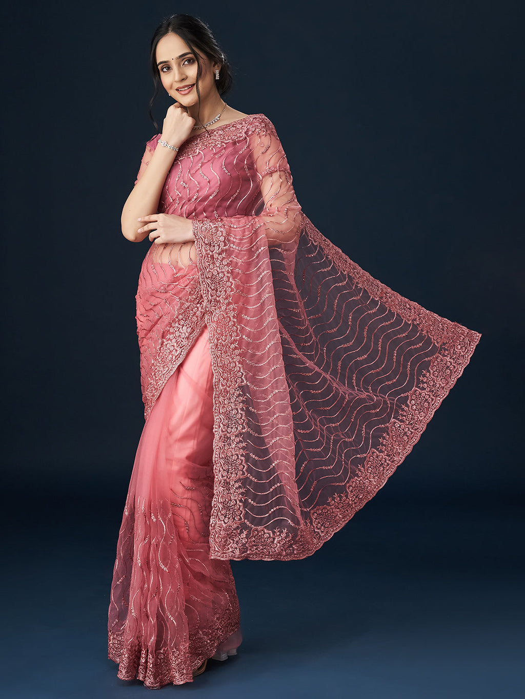 Gajri Geometric Embroidered Sarees