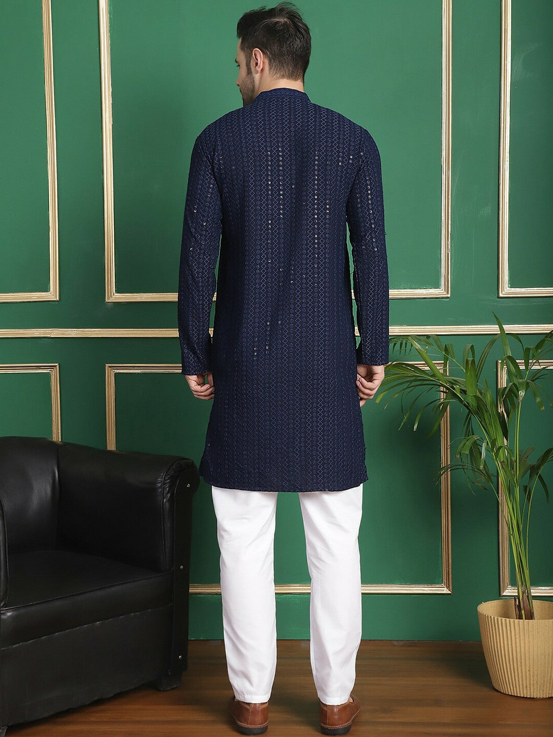 Embroidered Sequinned Kurta with Pyjamas