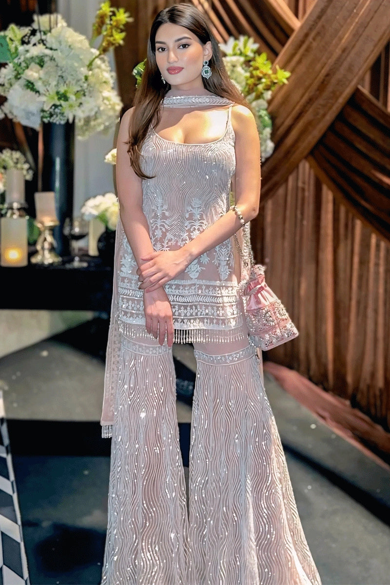 Designer Reception Party Wear Soft Net Sharara Suit