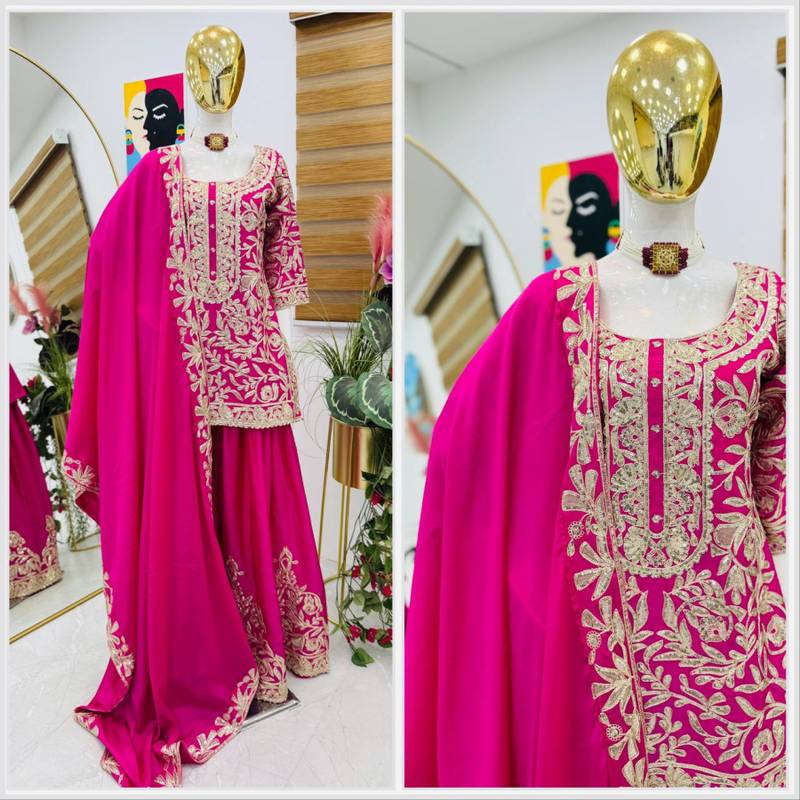 Heavy Chinon Silk Sharara Set With Codding Sequin Embroidery