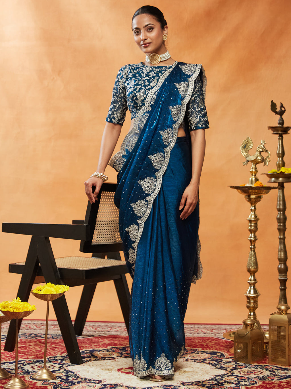 Silk Blend Embroidered Saree