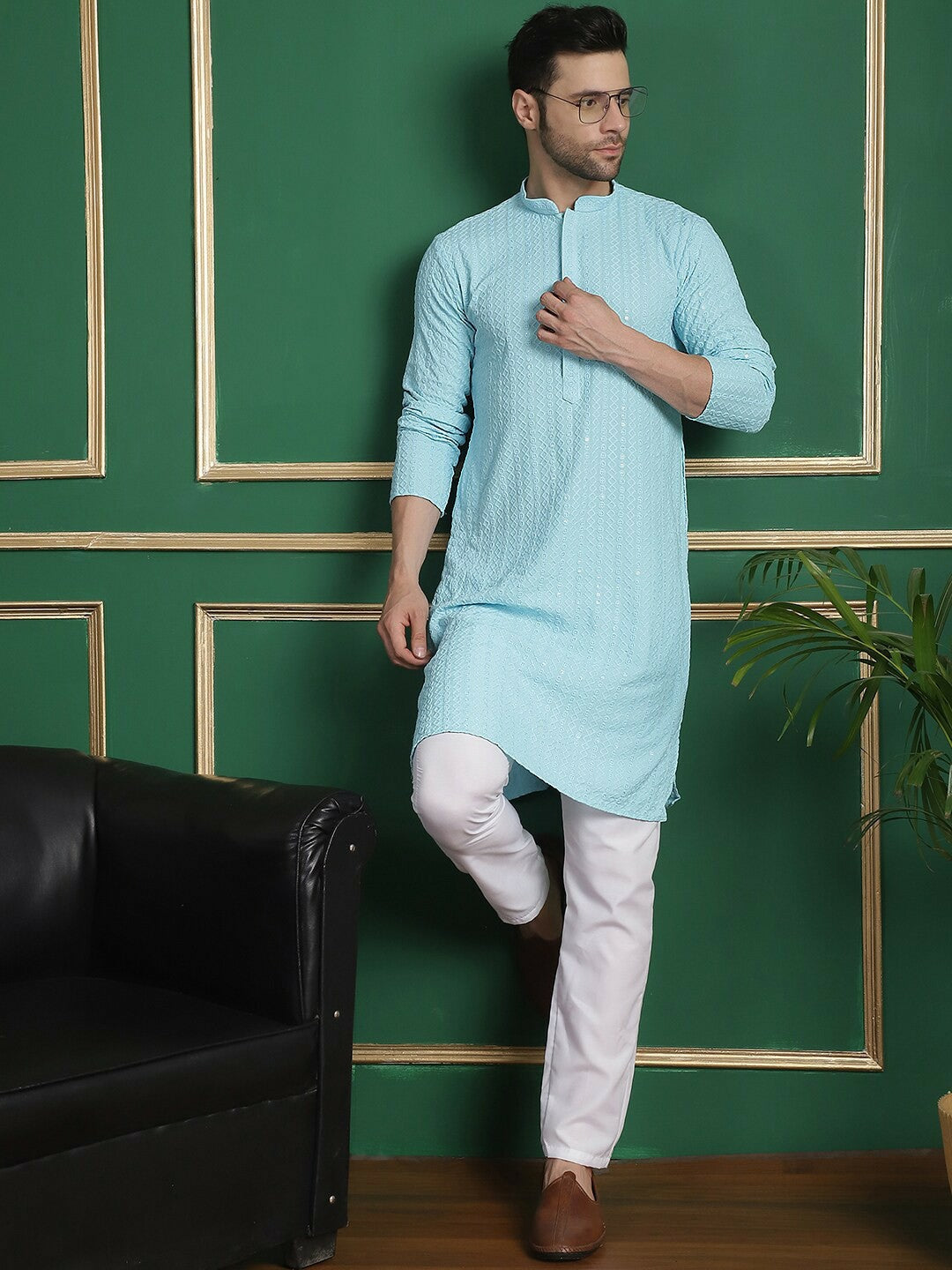 Embroidered Sequinned Kurta with Pyjamas