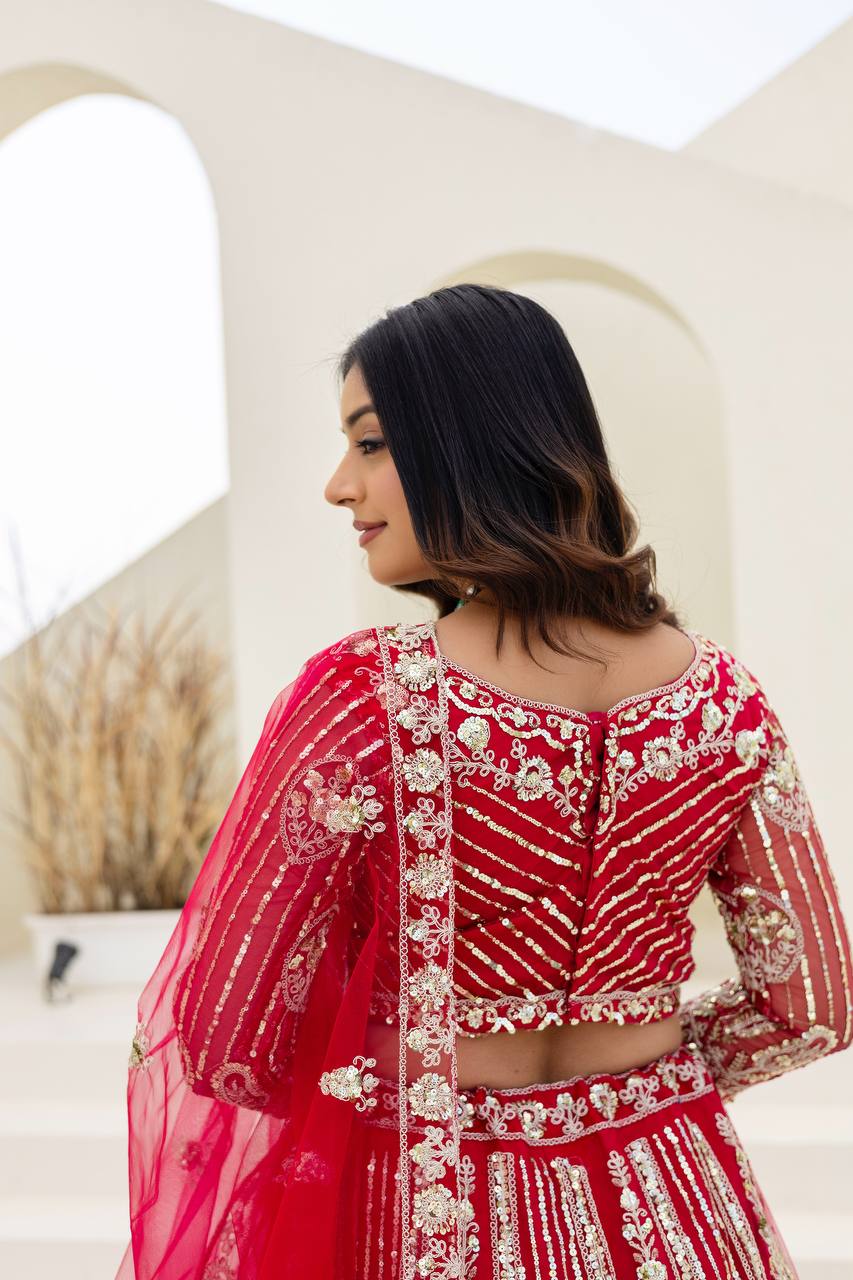 Butterfly Net Sequins Embroidered Lehenga Choli Set