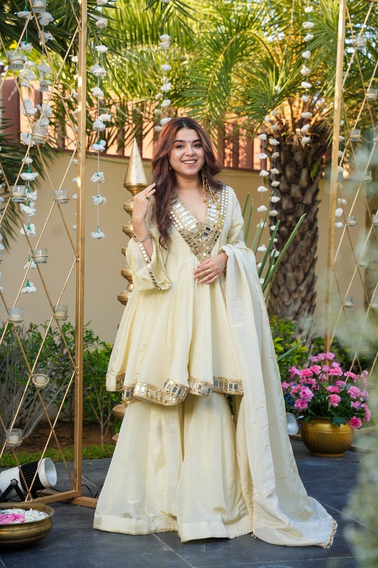 Elegance Mirror Work Anarkali With Sharara & Dupatta