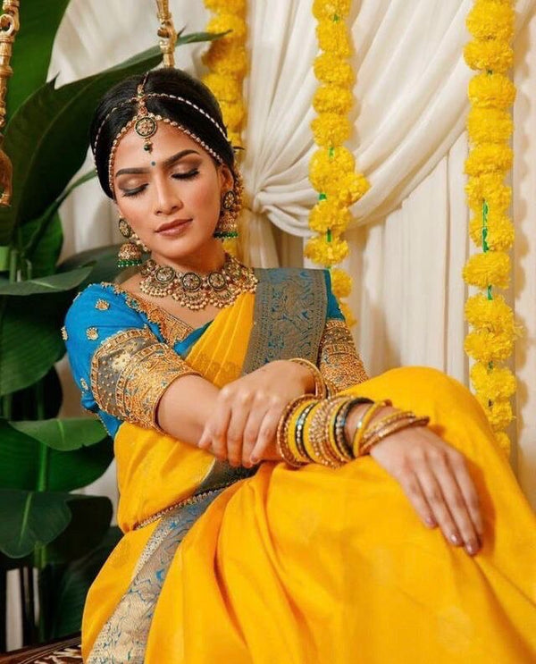 Yellow Zari Woven Banarasi Soft Silk Saree