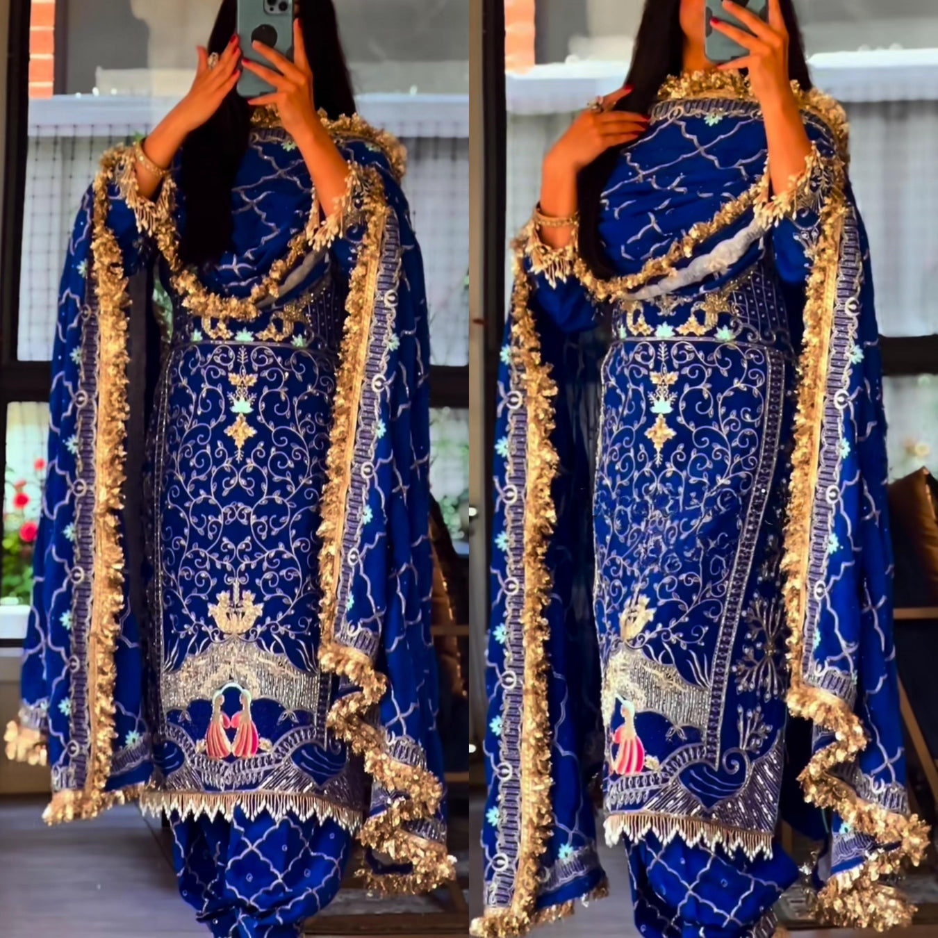 Embroidered Royal Blue salwar Suit: Peacock Motif Ethnic Outfit