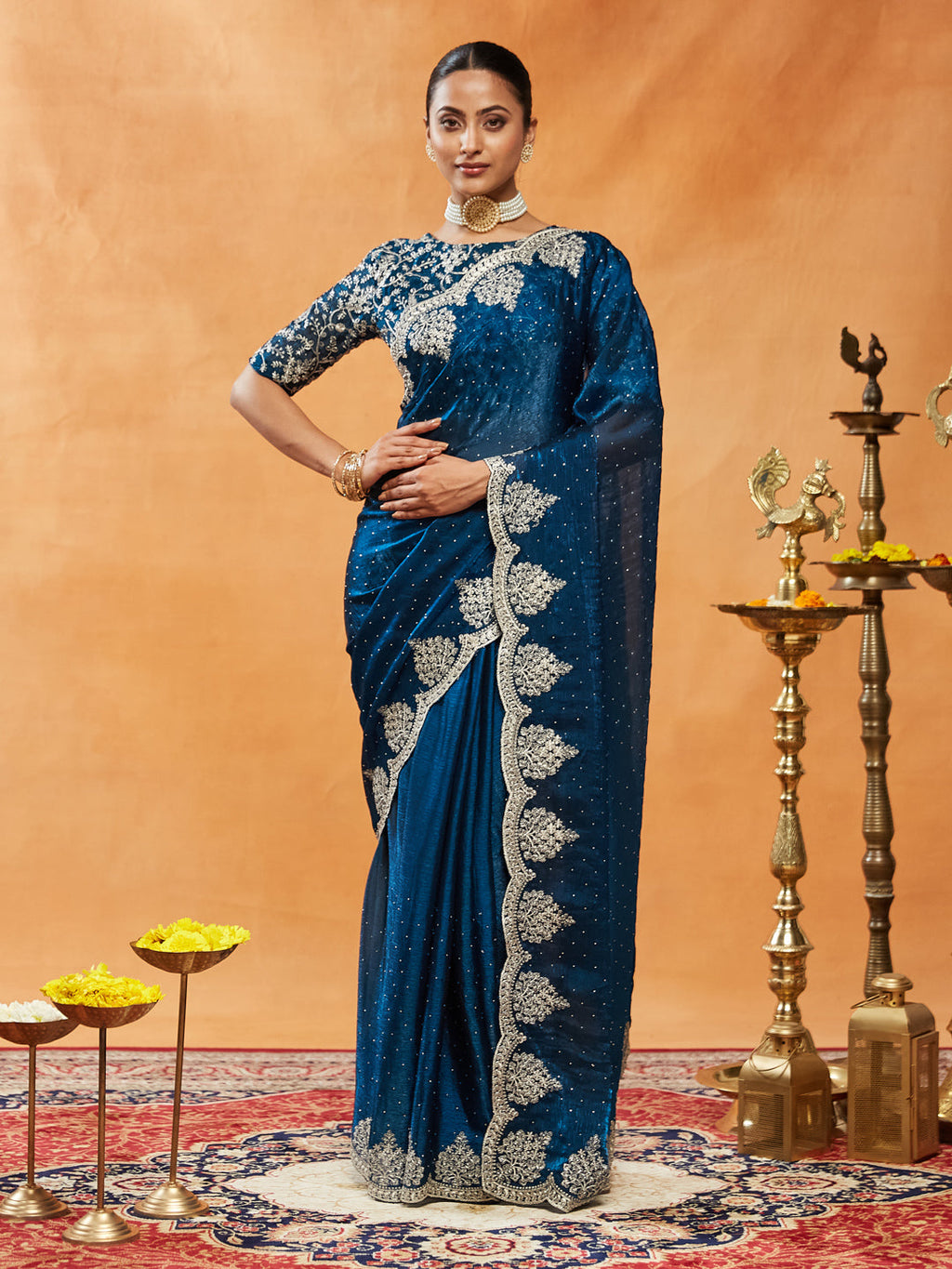 Silk Blend Embroidered Saree