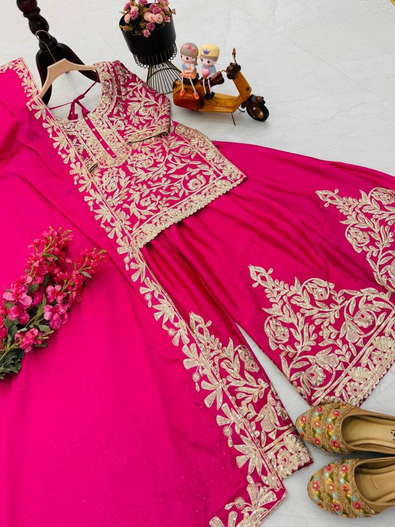 Heavy Chinon Silk Sharara Set With Codding Sequin Embroidery