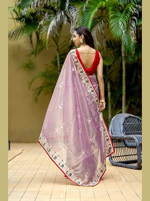 Lavender and red saree