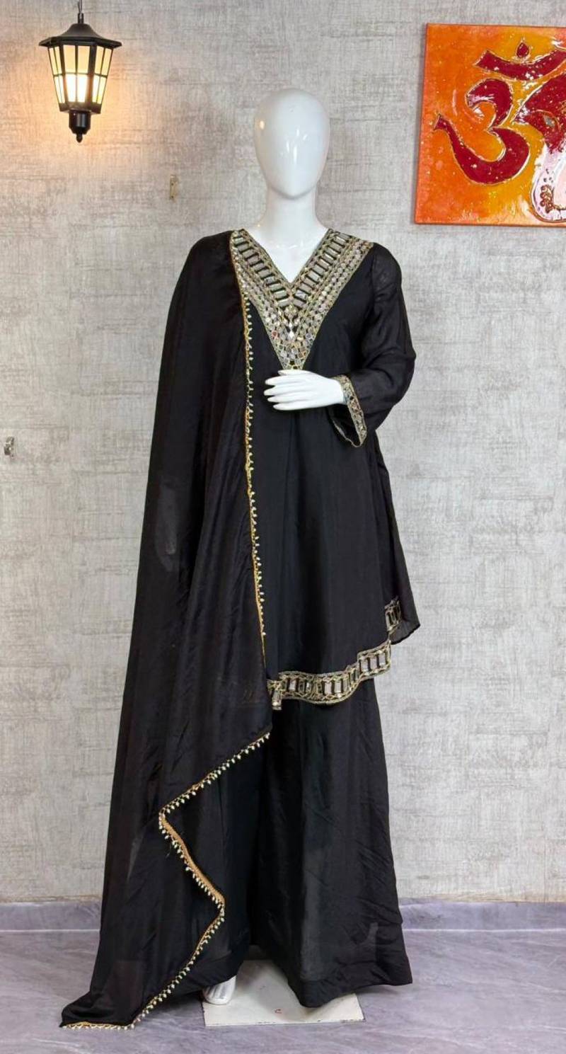 Elegance Mirror Work Anarkali With Sharara & Dupatta