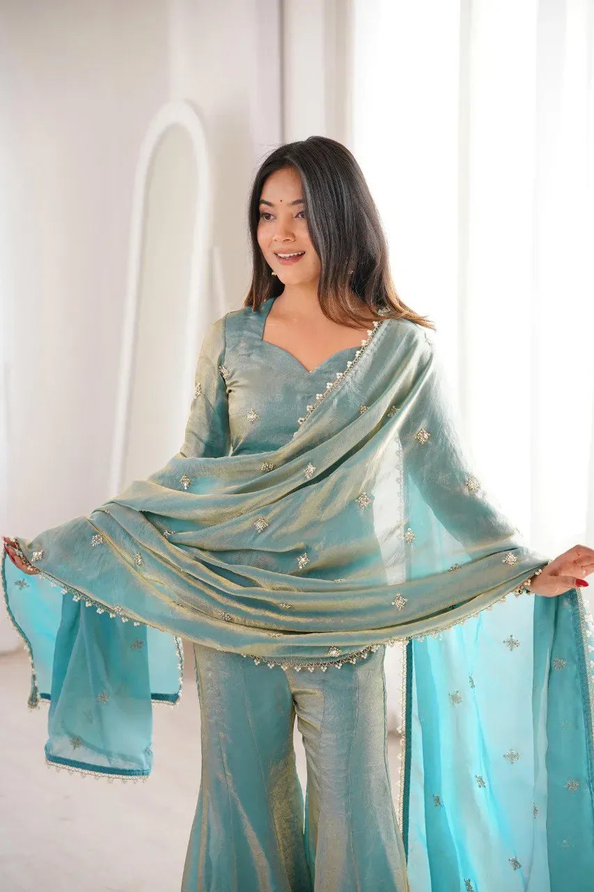 Elegant Fendy Silk Sharara Set