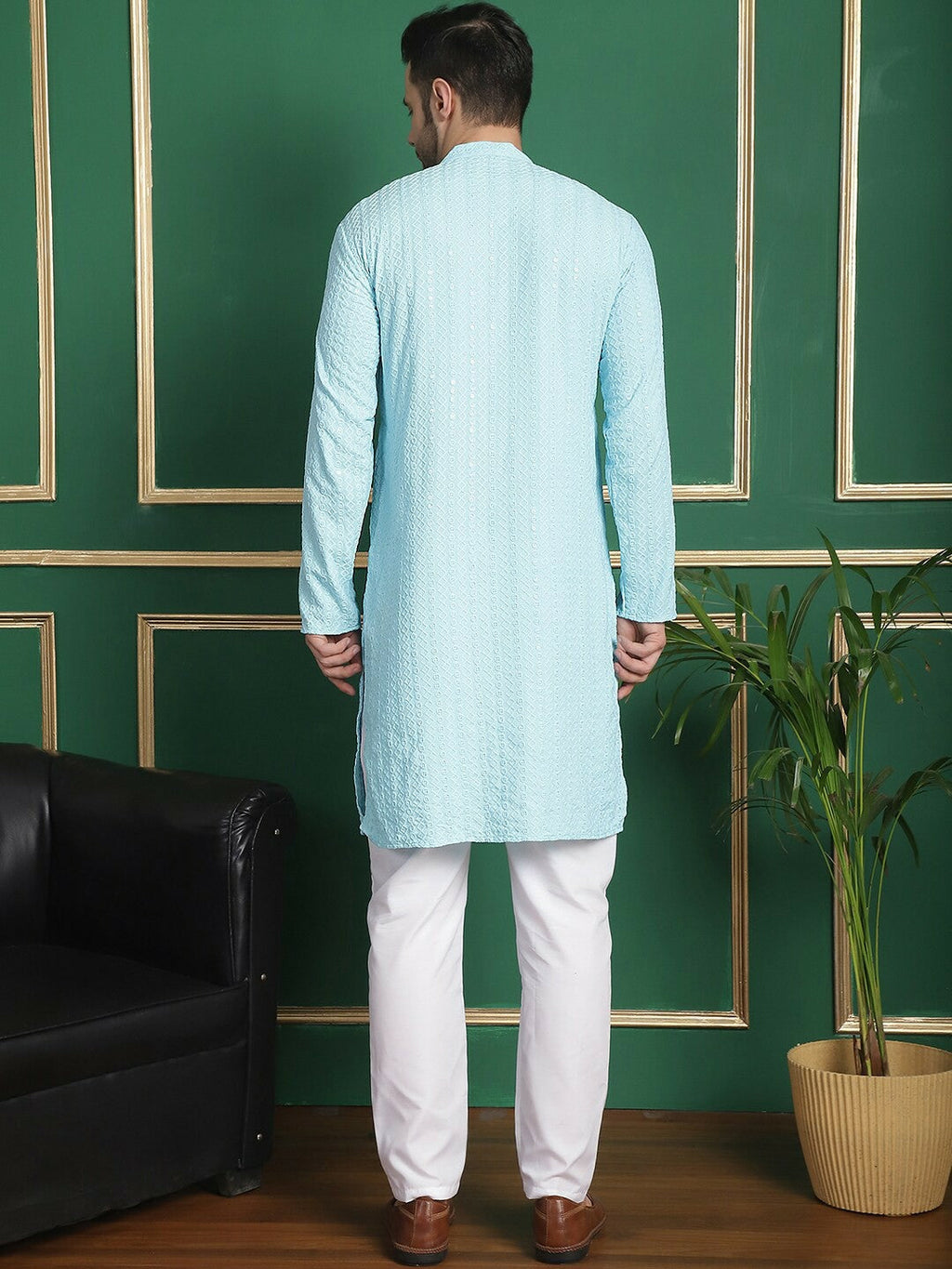 Embroidered Sequinned Kurta with Pyjamas