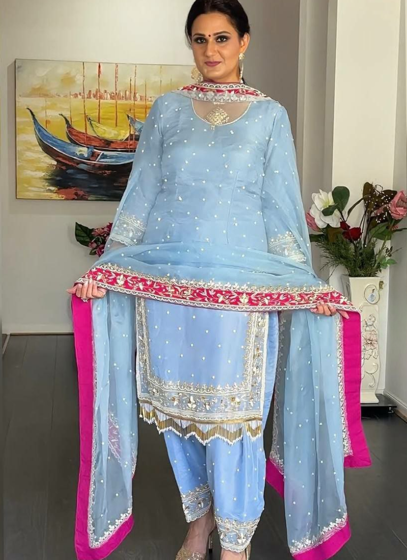 Designer Heavy Diamond Georgette Embroidery Work Punjabi Salwar Suit Set