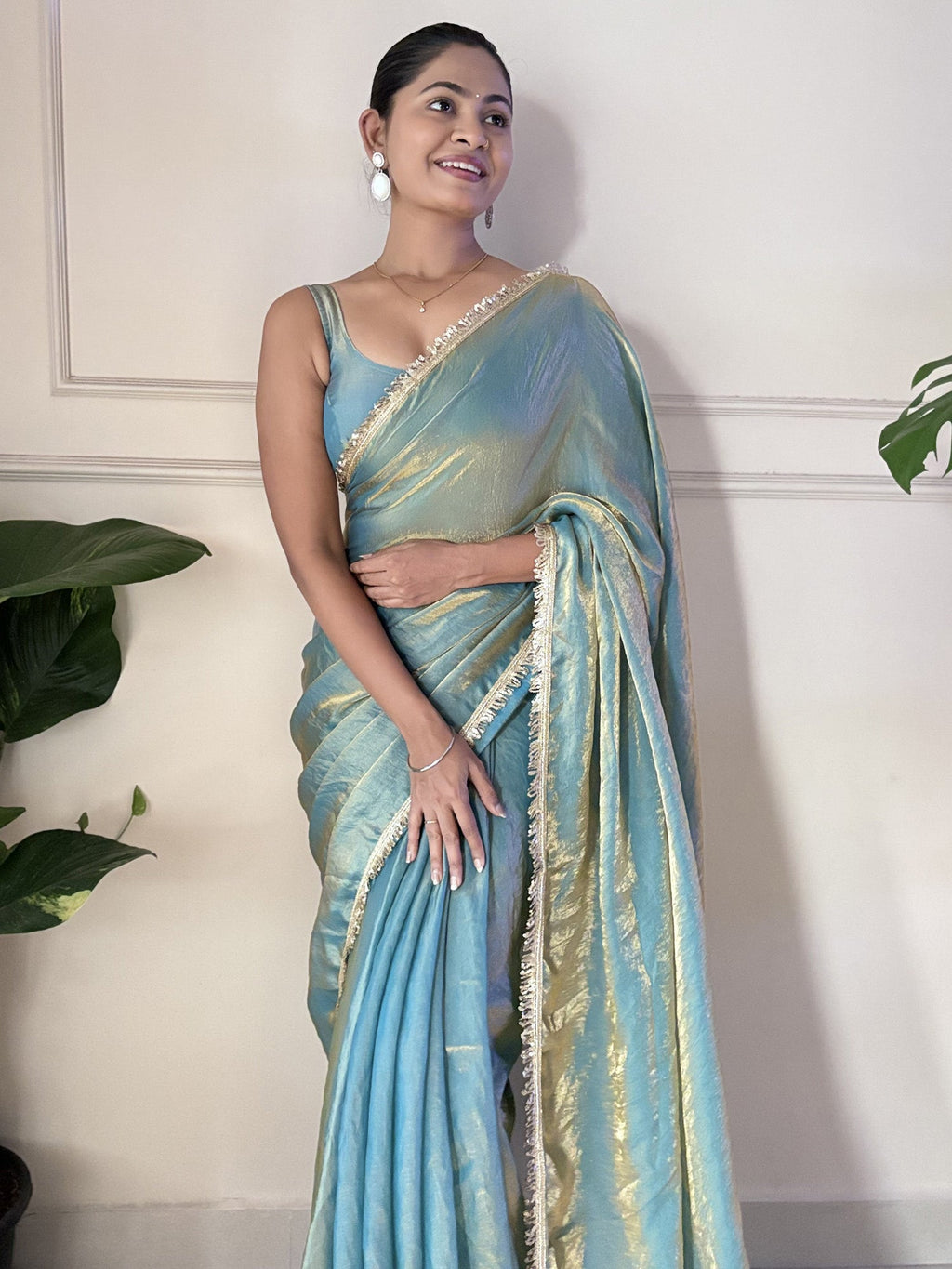Paper Silk Teal Blue Embellished Designer Saree