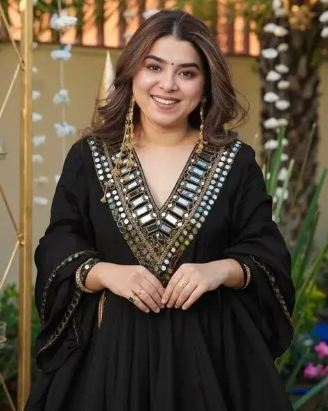 Elegance Mirror Work Anarkali With Sharara & Dupatta