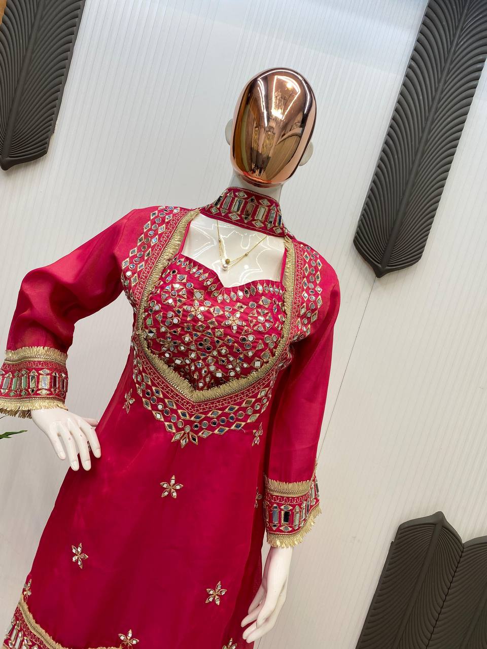 Embroidered Palazzo Suit | Festive 4-Piece Mirror Work Set