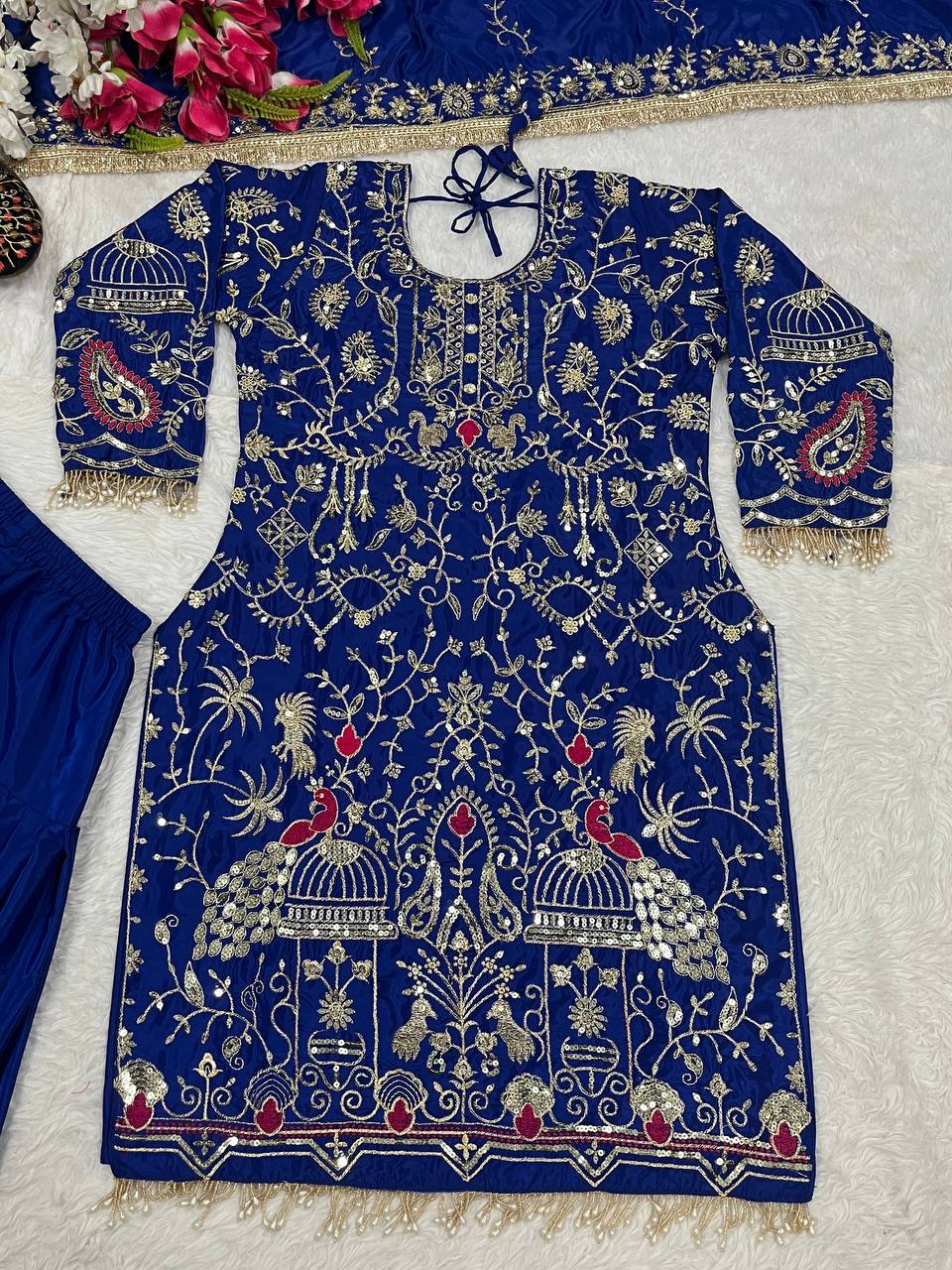 Designer Natural Crepe  Salwar Set – Round Neck – Sequin Embroidered