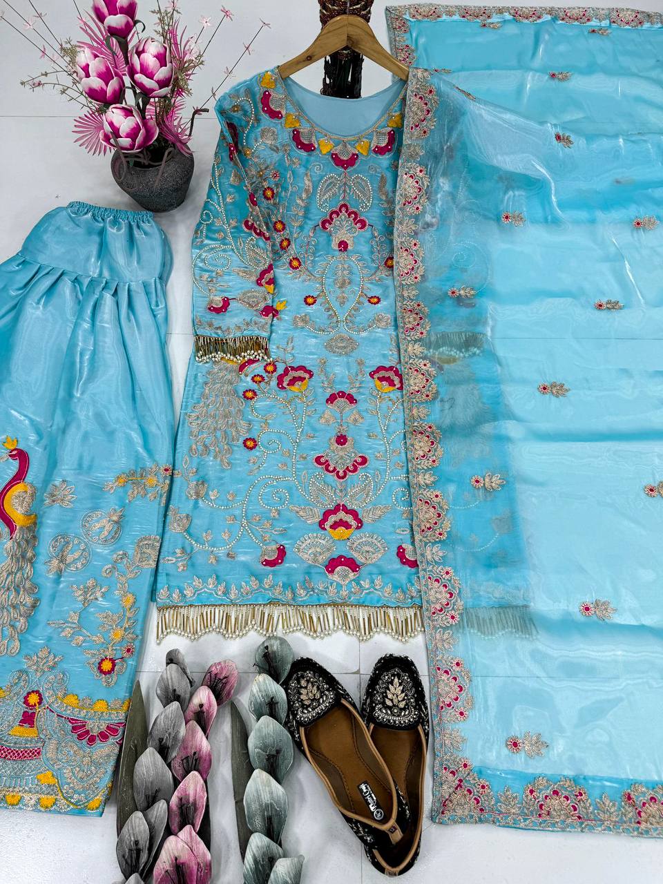 Sky Blue 3-Piece salwar suit| Heavy Jimmy Choo Fabric Party Wear