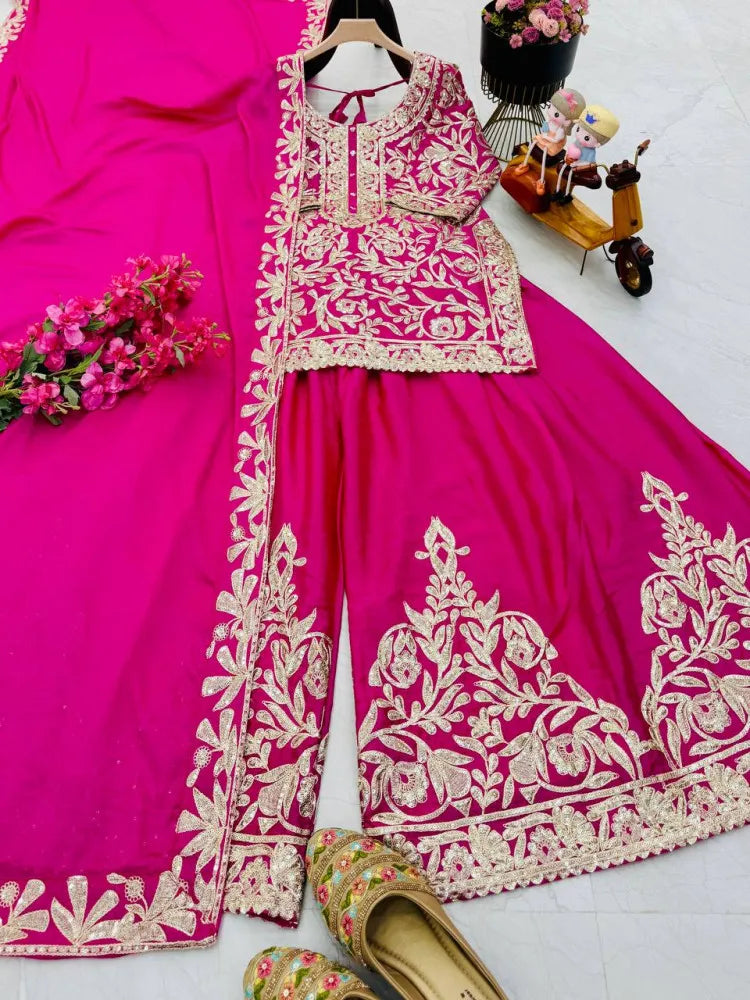 Heavy Chinon Silk Sharara Set With Codding Sequin Embroidery