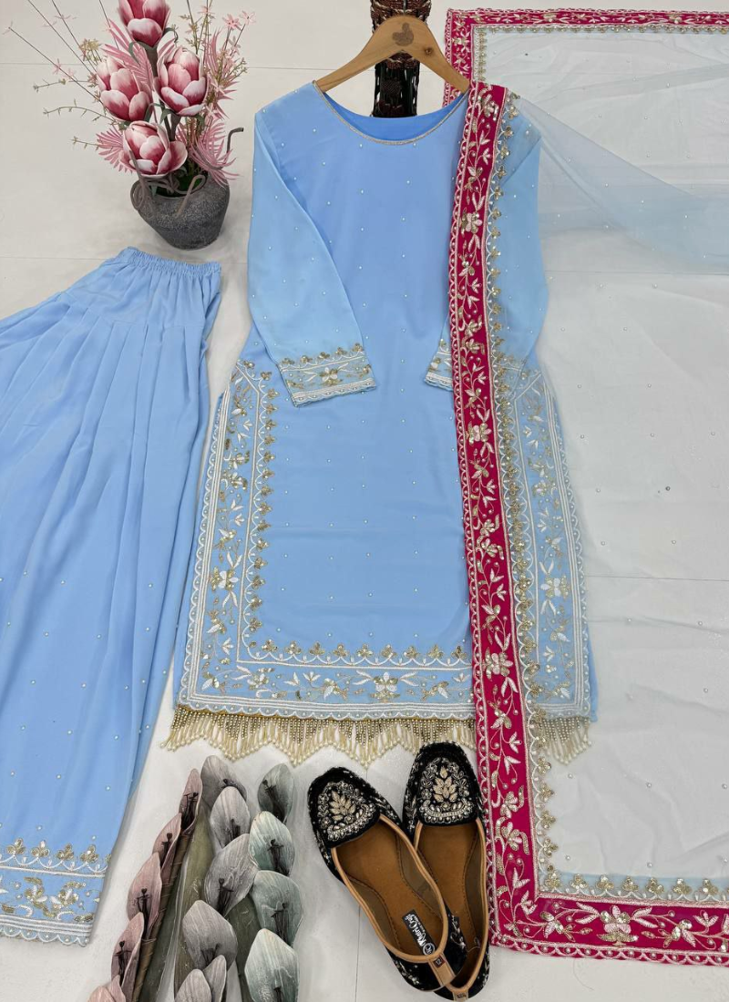 Designer Heavy Diamond Georgette Embroidery Work Punjabi Salwar Suit Set