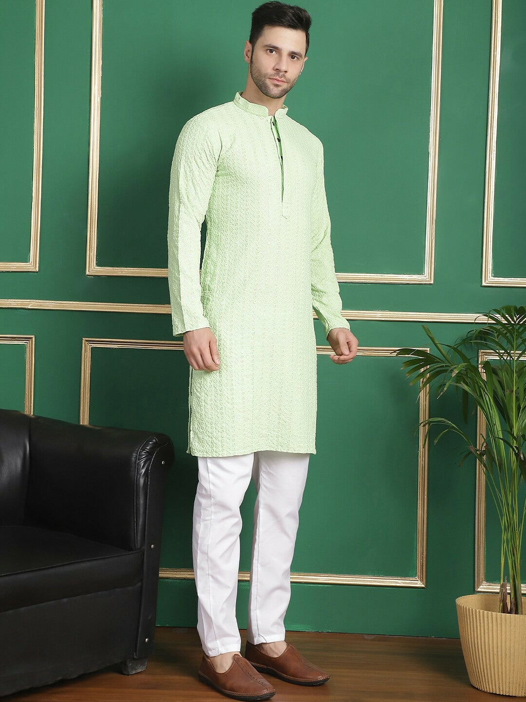 Embroidered Sequinned Kurta with Pyjamas