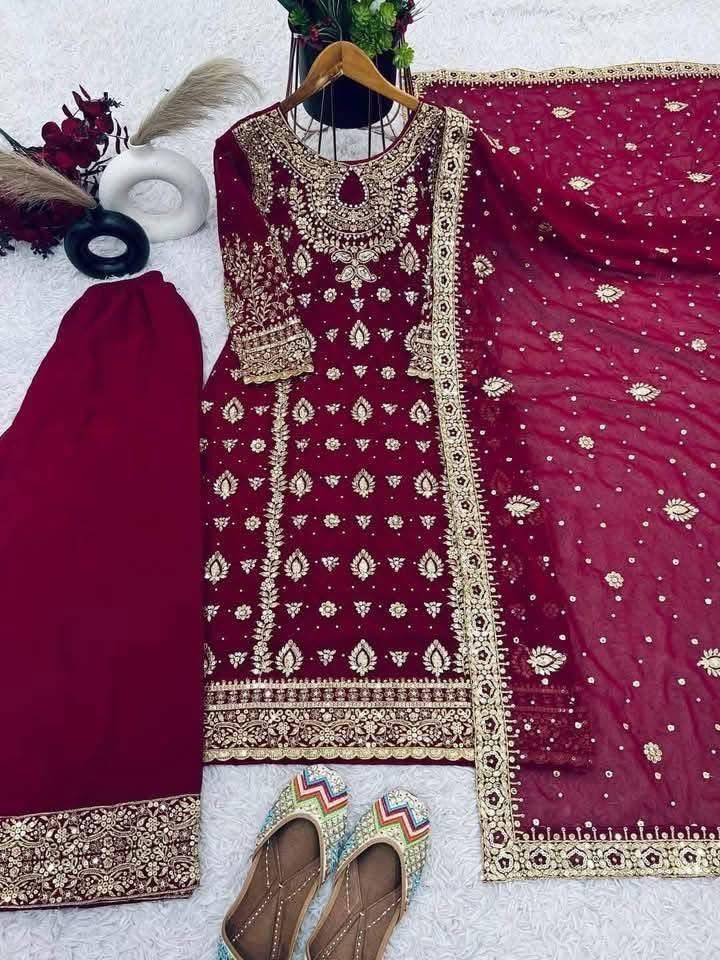 Designer Party Wear Look Top-Plazzo And Dupatta With Heavy Embroidery Work