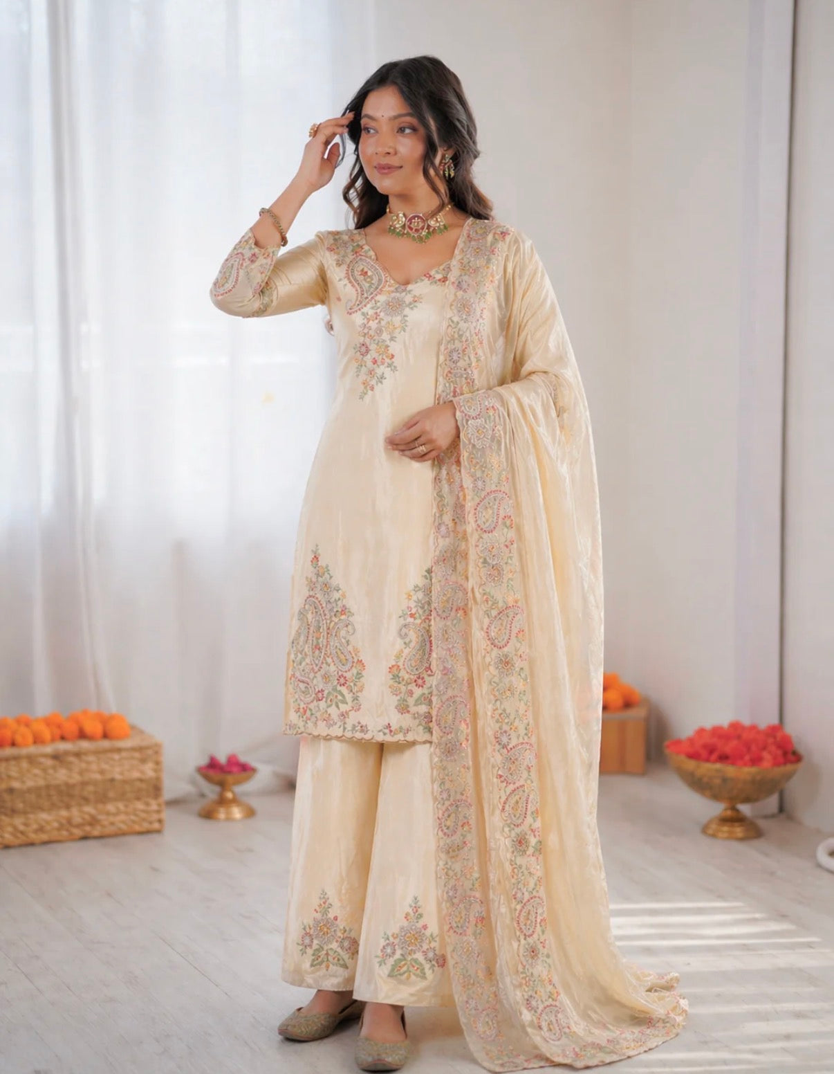 Beautiful Elegant Rich Look Fendy Sequence Embroidery Work Top Pant