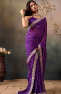 Bandhani printed saree with embroidered border