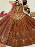 Brown Simmer Silk Lehenga Set With Dupatta