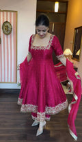 Silk Anarkali Gown Dupatta Pent Plazzo Set With Embroidery Sequence Work