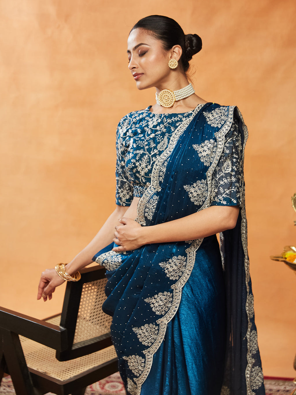 Silk Blend Embroidered Saree