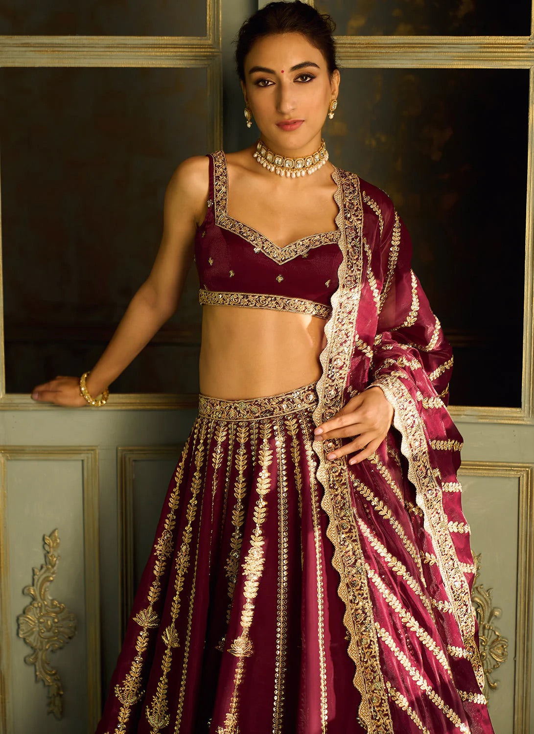 New Stylish Bridesmaid Lehenga Choli With sequins,Dori And Zari work.