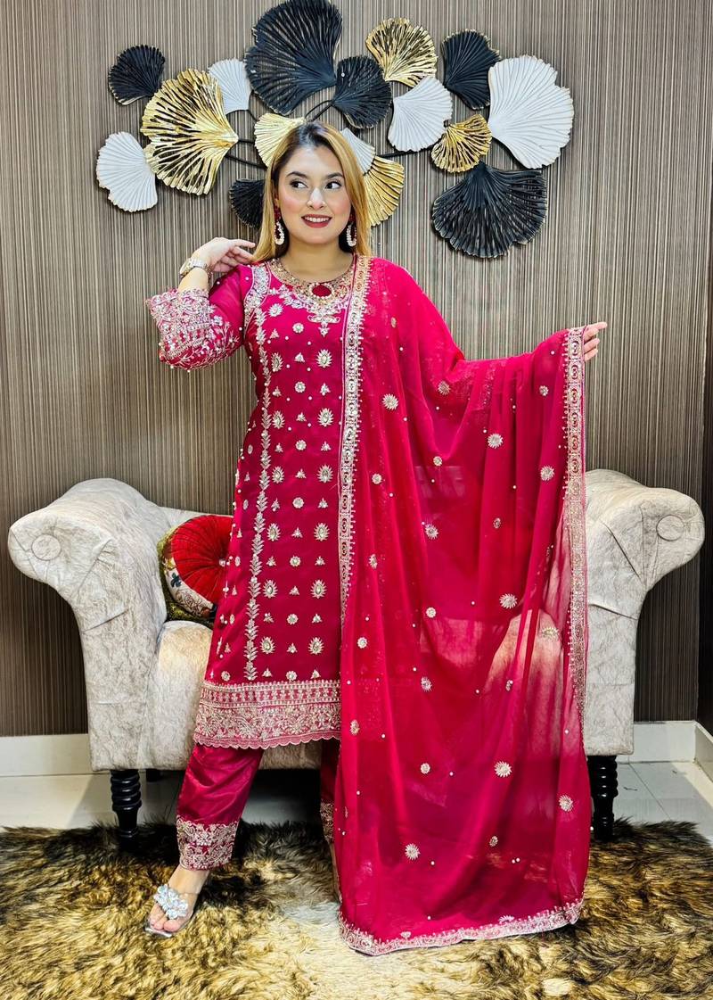 Designer Party Wear Look Top-Plazzo And Dupatta With Heavy Embroidery Work