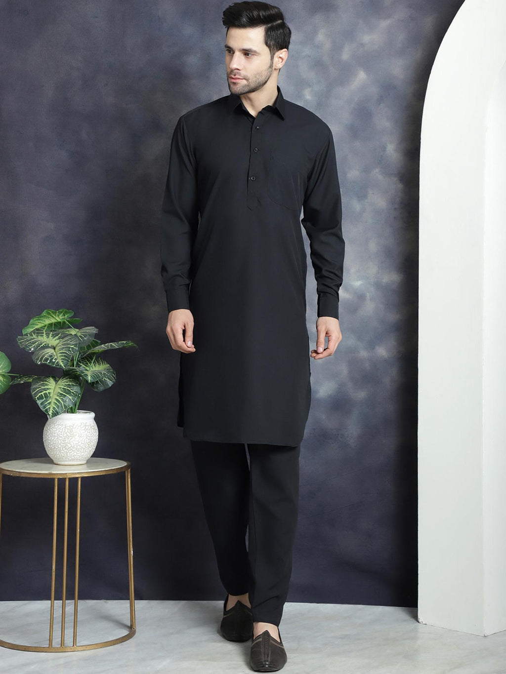 Men's Solid Pathani Kurta with Salwar