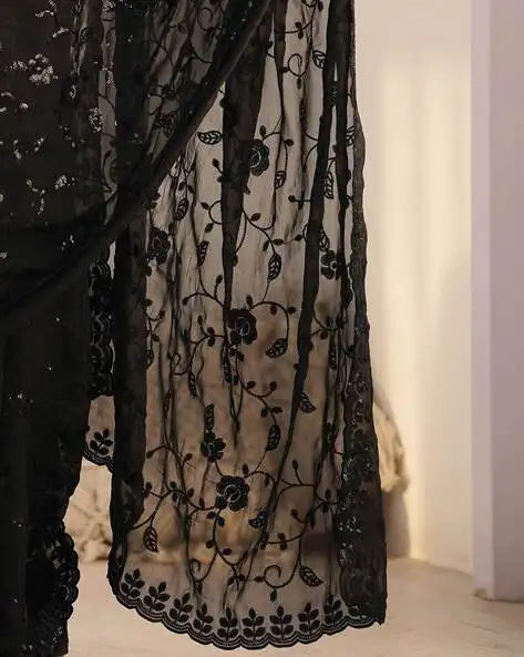 Beautifull Butterfly Net With Sequience Work Saree