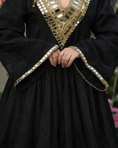 Elegance Mirror Work Anarkali With Sharara & Dupatta