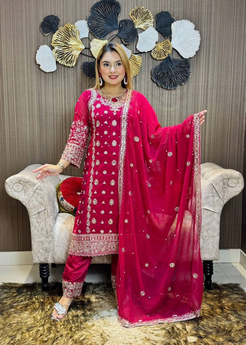 Designer Party Wear Look Top-Plazzo And Dupatta With Heavy Embroidery Work