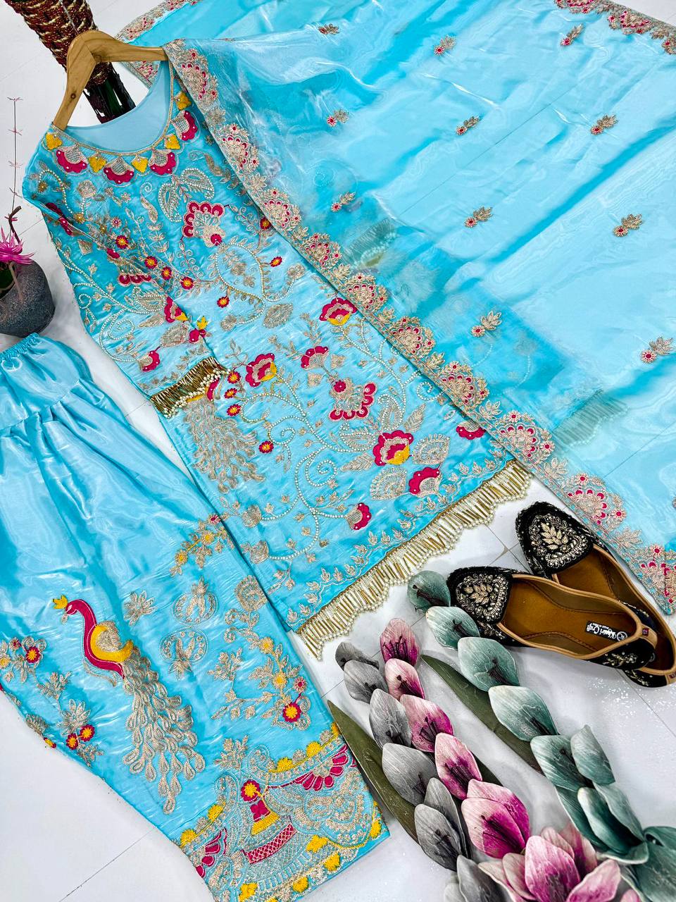 Sky Blue 3-Piece salwar suit| Heavy Jimmy Choo Fabric Party Wear