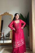 Pink Georgette Sharara Set With Belt-Style Dupatta