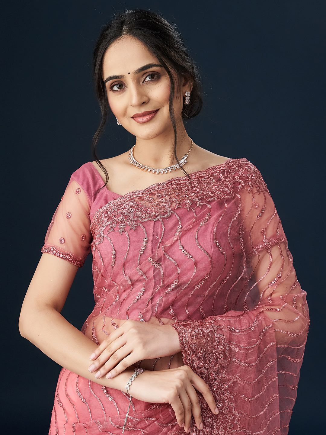 Gajri Geometric Embroidered Sarees