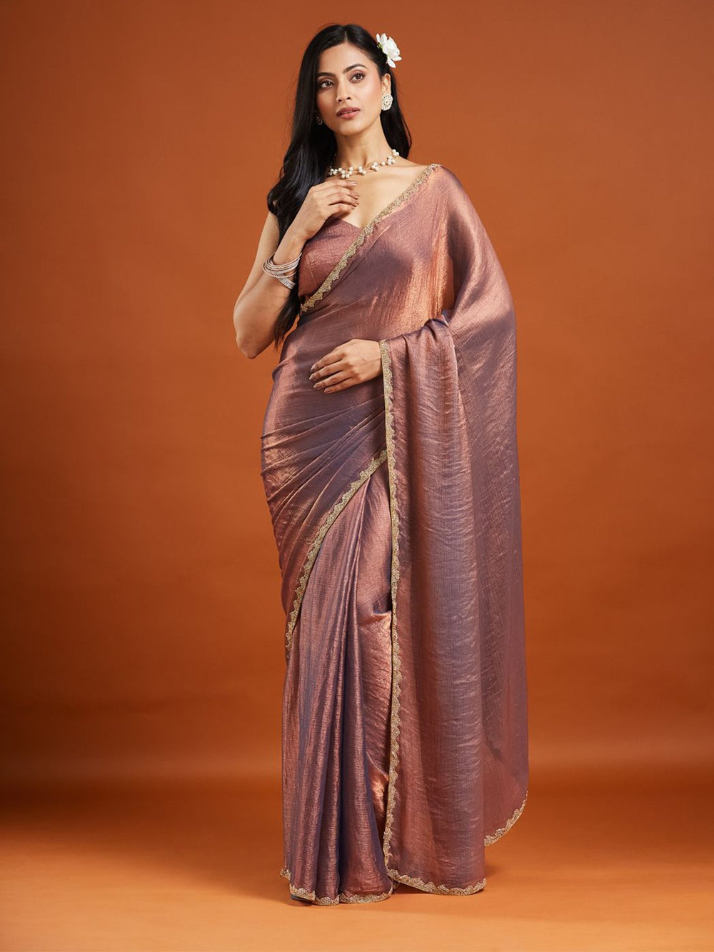 Pink Banarasi Silk Blend Saree – Woven Border – Zari Work