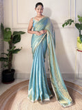 Paper Silk Teal Blue Embellished Designer Saree