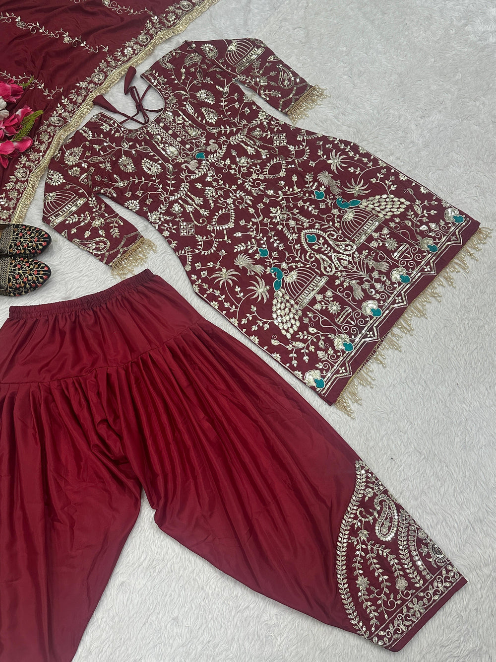 Designer Natural Crepe  Salwar Set – Round Neck – Sequin Embroidered