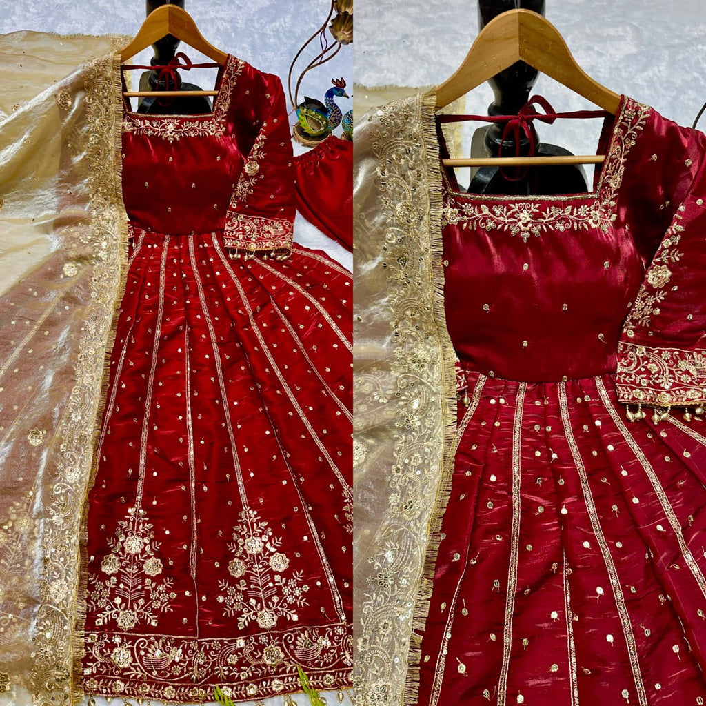 HeavyFrendy Silk Embroidered Anarkali Pant Set with Dupatta