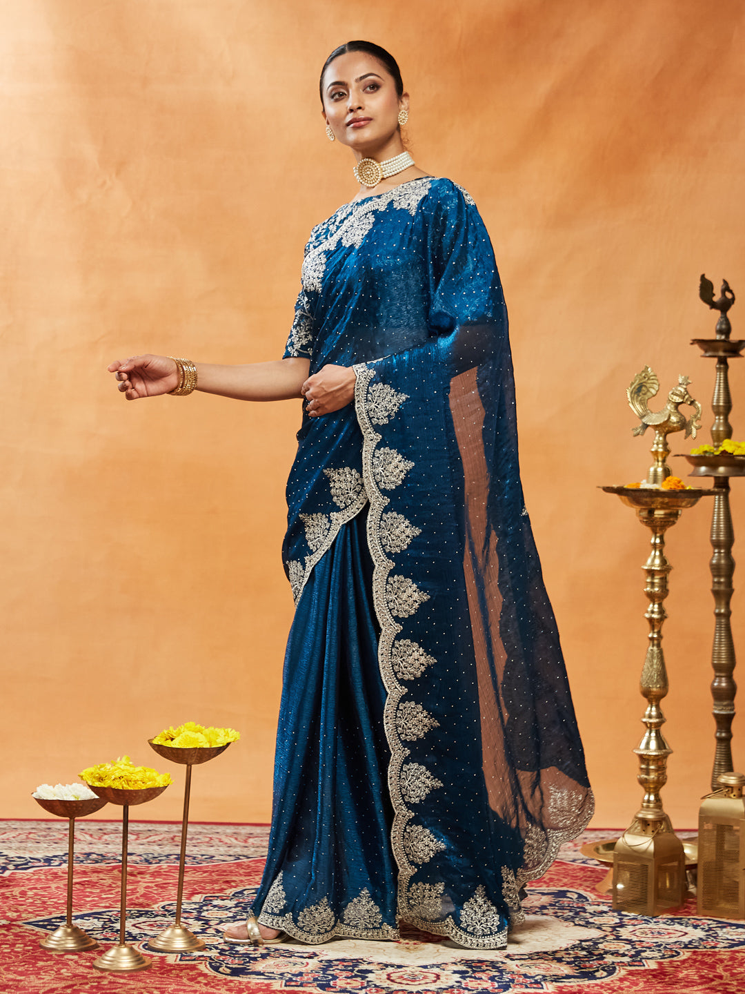 Silk Blend Embroidered Saree