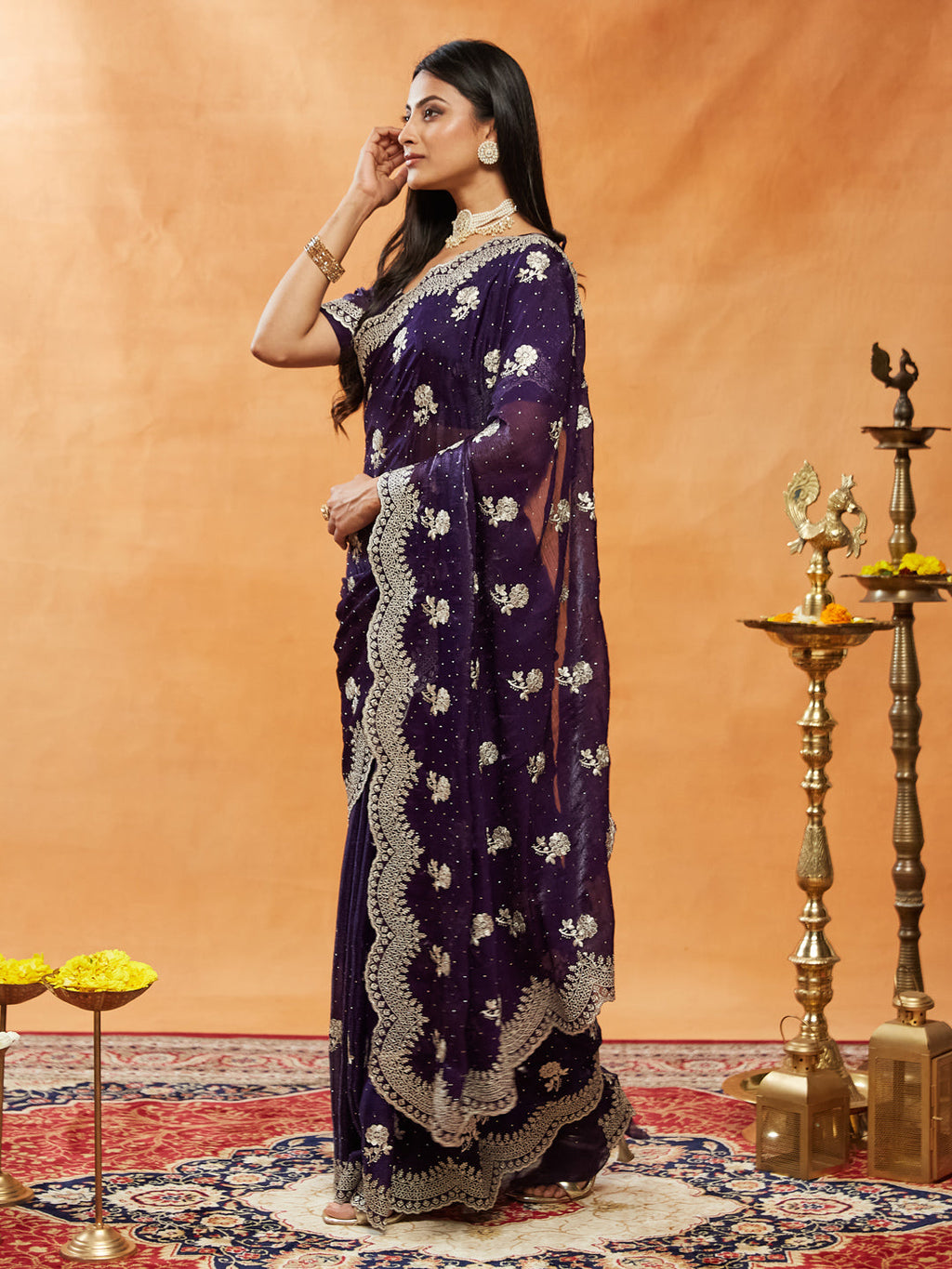 Embellished Embroidered Pure Chiffon Saree